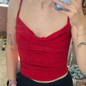 NWT Sparkly Red Cowl Neck Cami Top